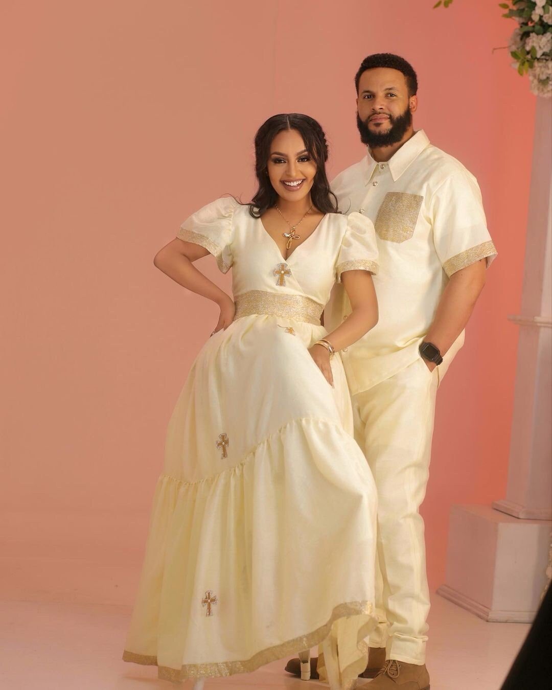 Exquisite Couples' Habesha Clothing with Gorgeous Menen Fabric, couples clothing, ሀበሻ