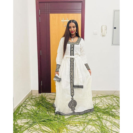 Elegant and Modern Habesha Clothing with Menen Fabric, Simple Tilf Design, and Shimena Dress, habesha libs, habesha kemis,