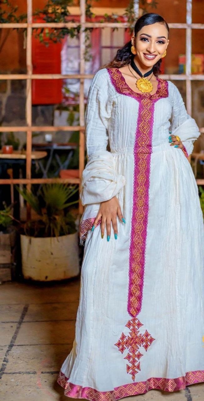 Beautiful Habesha Dress Handwoven Ethiopian Dress Habesha Kemis Zuria Traditional Ethiopian Dress Eritrean Dress ሀበሻ ቀሚስ ሀበሻ ልብስ