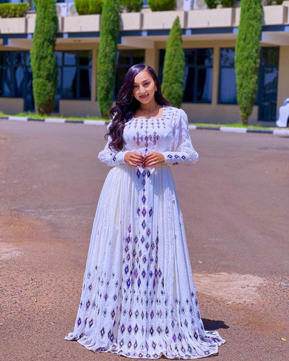 The Modern Full Tilf Habesha Dress with Menen Fabric, habesha libs, habesha kemis, ሀበሻ