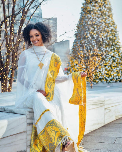 Beautiful Habesha Kemis Yellow Ethiopian Habesha Dress Zuria Modern Traditional Ethiopian Dress For Any Occasion ሀበሻ ቀሚስ ሀበሻ ልብስ