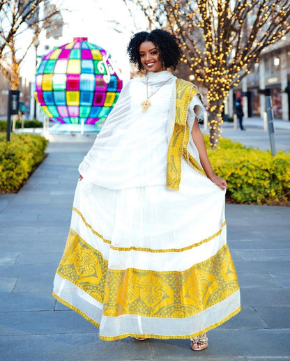 Beautiful Habesha Kemis Yellow Ethiopian Habesha Dress Zuria Modern Traditional Ethiopian Dress For Any Occasion ሀበሻ ቀሚስ ሀበሻ ልብስ