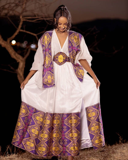 Handwoven Ethiopian Traditional Dress Habesha Dress Embroidery Habesha Dress Habesha Kemis Zuria Eritrean Dress ሀበሻ ቀሚስ ሀበሻ ልብስ