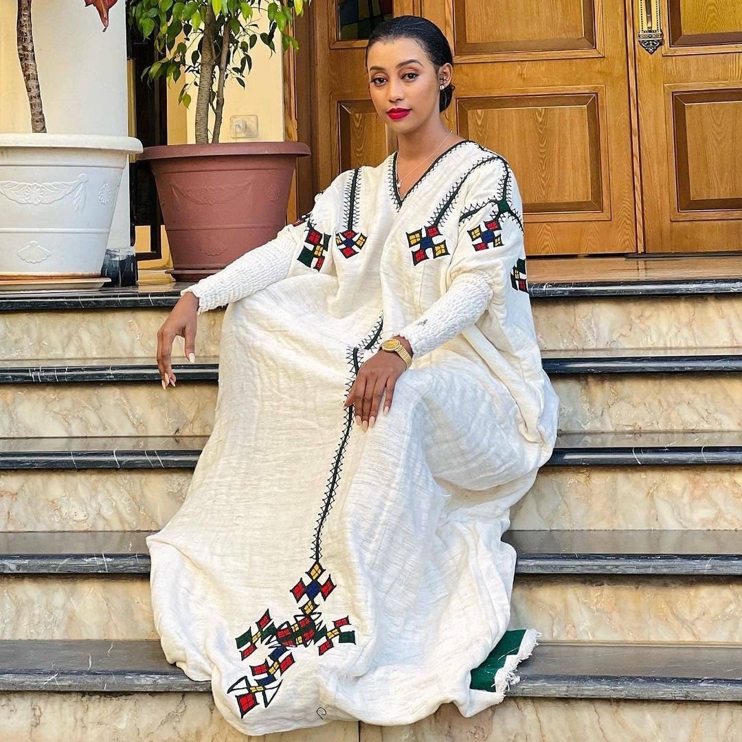 Handwoven Habesha Kemis Unique Habesha Dress Ethiopian traditional dress Eritrean Dress ሀበሻ ቀሚስ ሀበሻ ልብስ