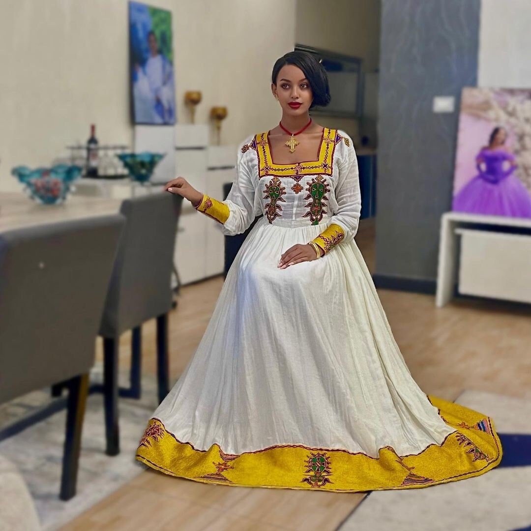 Colorful Habesha Kemis Handwoven Habesha Dress Ethiopian traditional dress Eritrean Dress ሀበሻ ቀሚስ ሀበሻ ልብስ