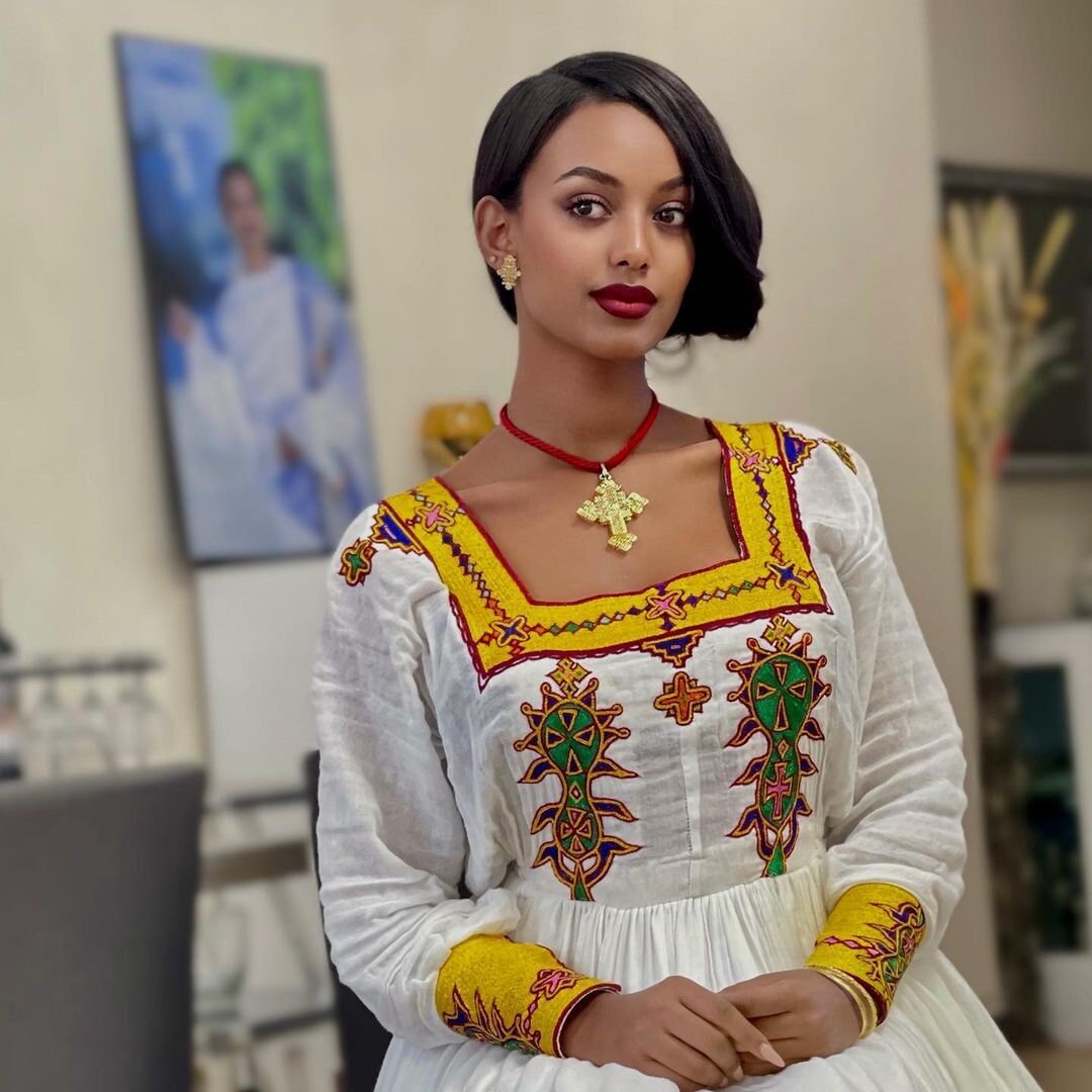 Colorful Habesha Kemis Handwoven Habesha Dress Ethiopian traditional dress Eritrean Dress ሀበሻ ቀሚስ ሀበሻ ልብስ