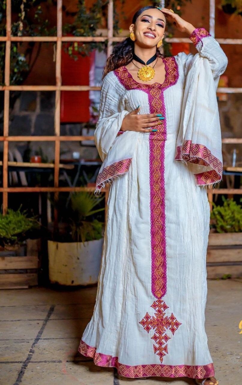 Beautiful Habesha Dress Handwoven Ethiopian Dress Habesha Kemis Zuria Traditional Ethiopian Dress Eritrean Dress ሀበሻ ቀሚስ ሀበሻ ልብስ