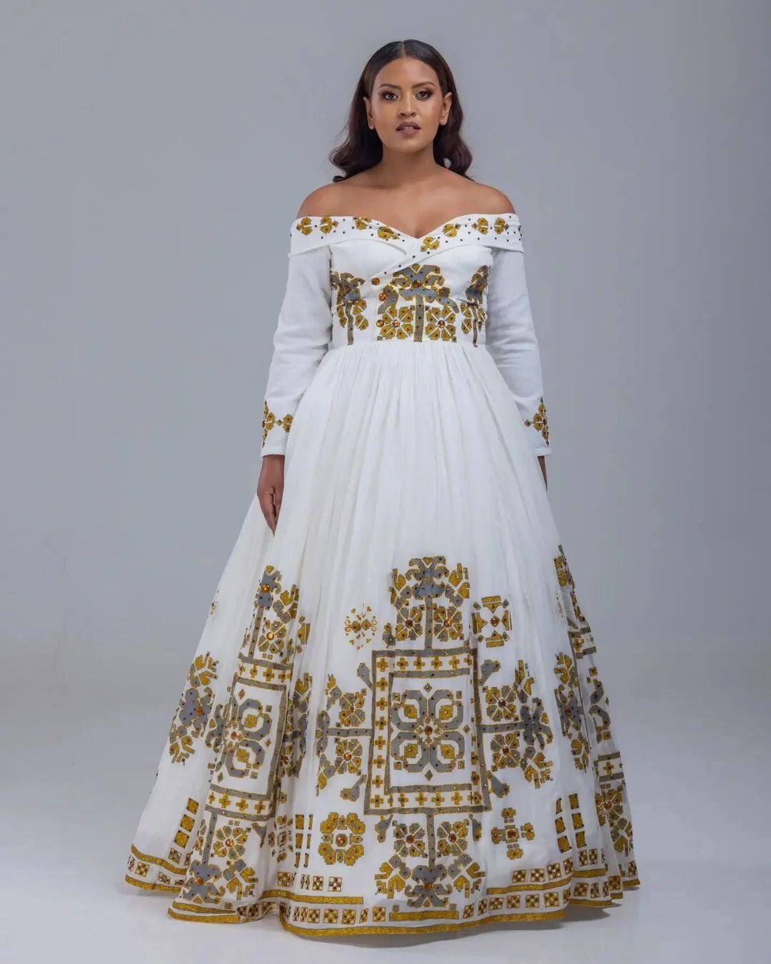 Elegant Habesha Dress Embroidery Habesha Dress Habesha Kemis Zuria Traditional Ethiopian Dress Eritrean Dress ሀበሻ ቀሚስ ሀበሻ ልብስ