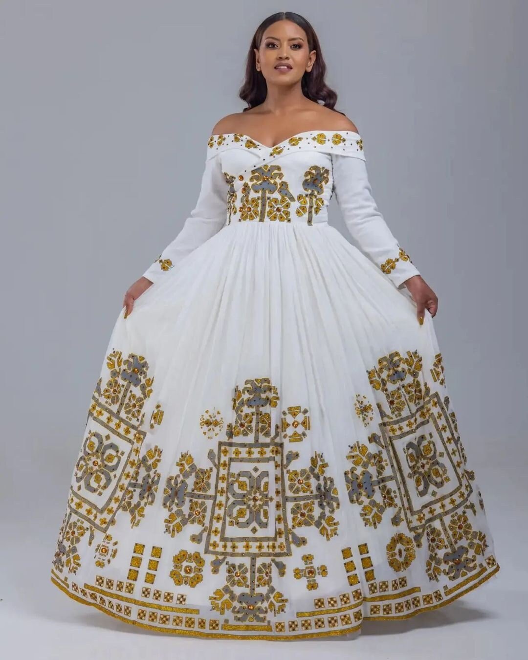 Elegant Habesha Dress Embroidery Habesha Dress Habesha Kemis Zuria Traditional Ethiopian Dress Eritrean Dress ሀበሻ ቀሚስ ሀበሻ ልብስ