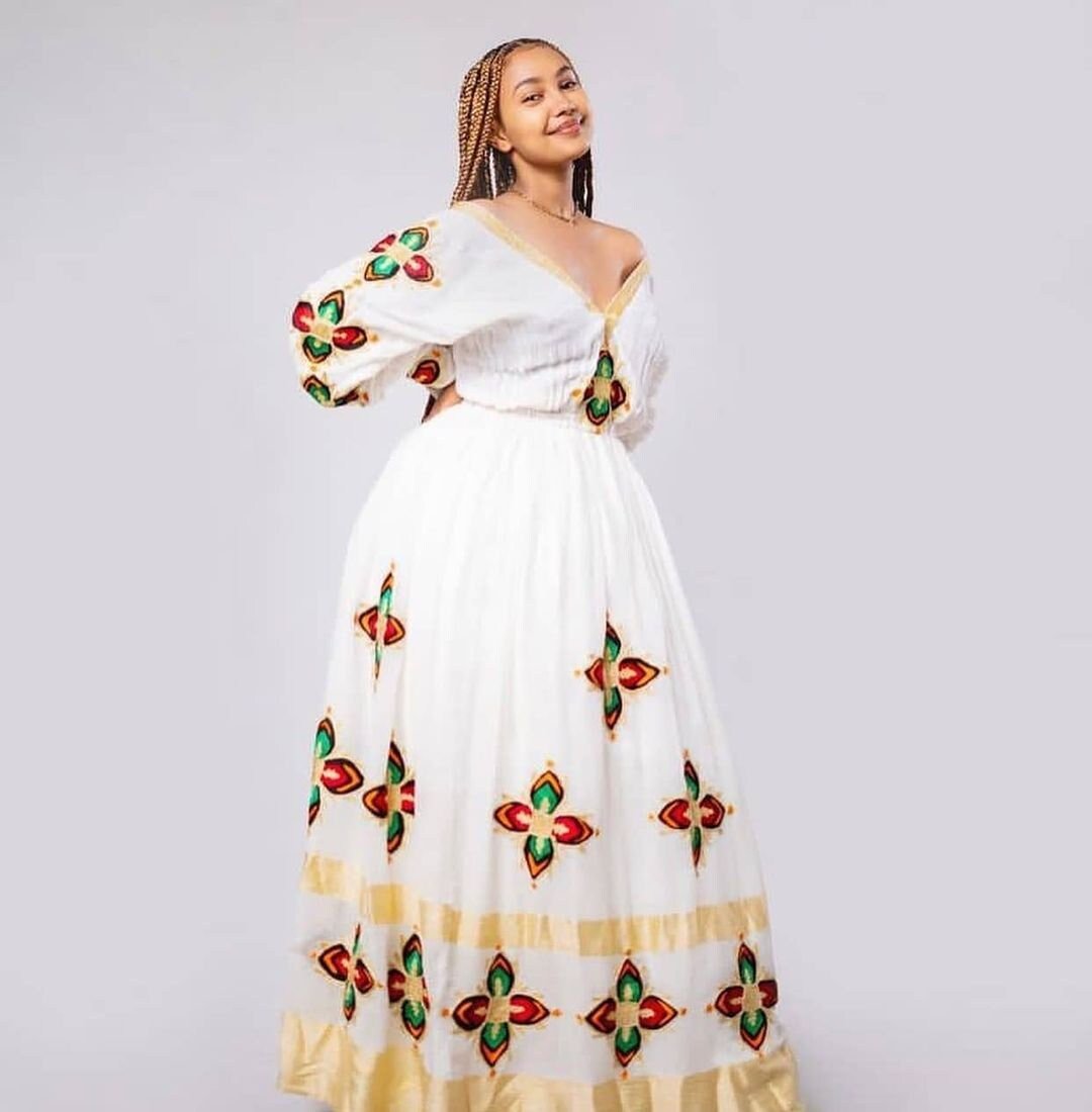 Modern Habesha Dress Handwoven Habesha Kemis Simple Traditional Dress Eritrean Dress ሀበሻ ቀሚስ ሀበሻ ልብስ