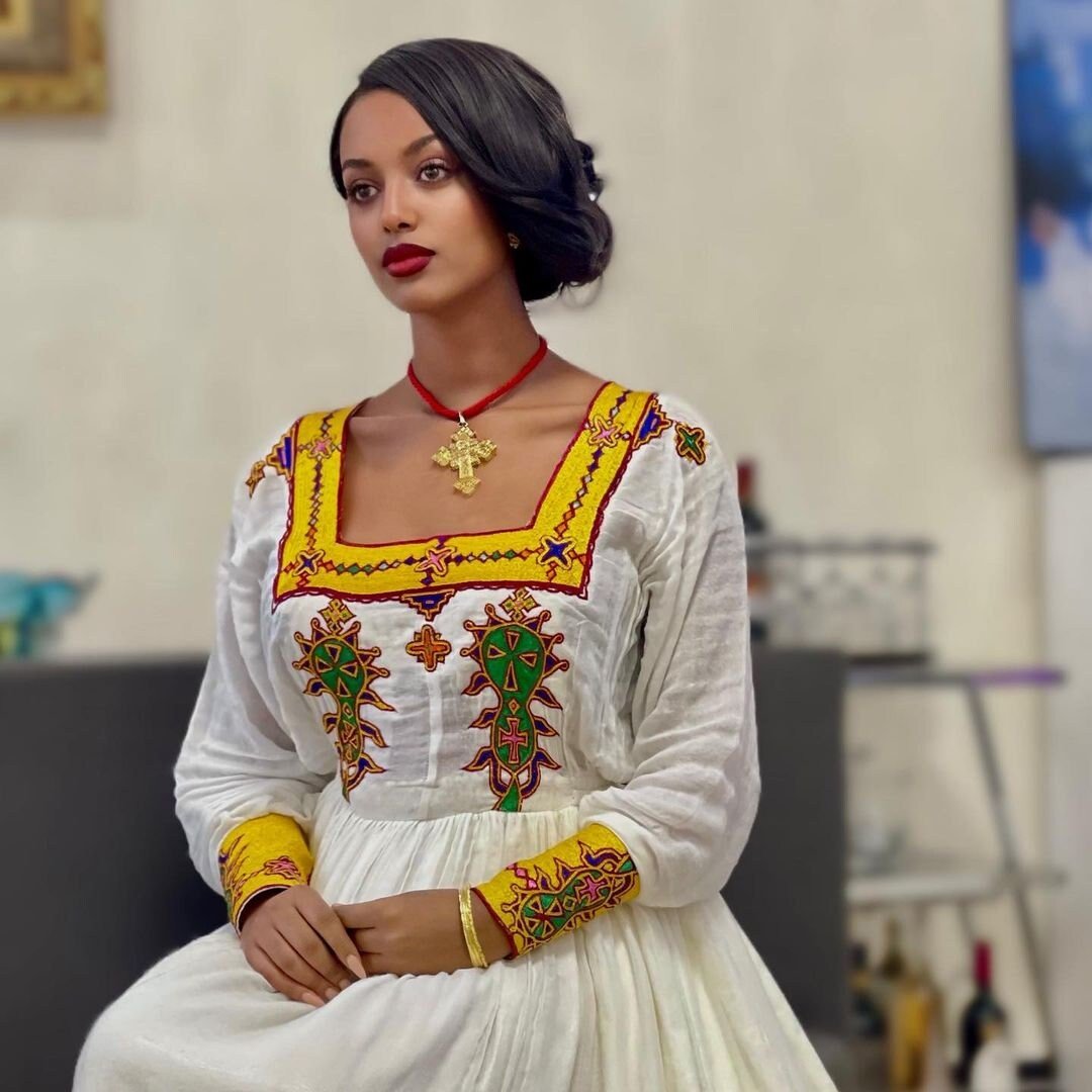 Colorful Habesha Kemis Handwoven Habesha Dress Ethiopian traditional dress Eritrean Dress ሀበሻ ቀሚስ ሀበሻ ልብስ