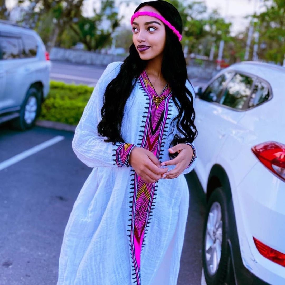 Handwoven Habesha Dress Light pink Habesha Kemis Modern Habesha Libs Eritrean Dress ሀበሻ ቀሚስ ሀበሻ ልብስ