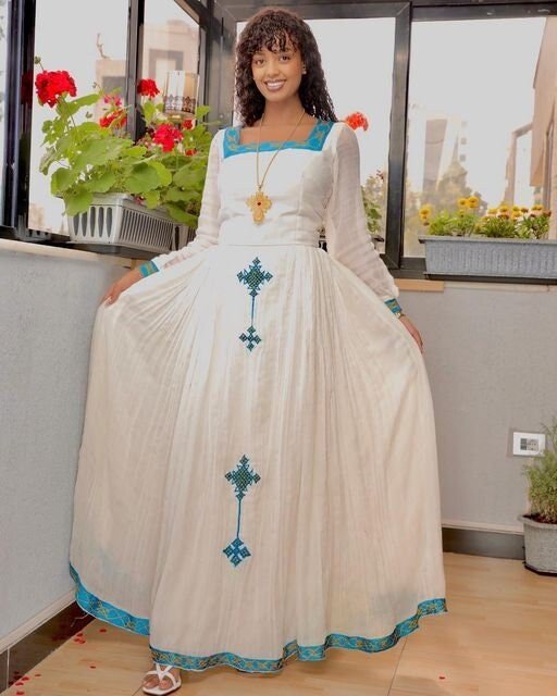 Simple Habesha Kemis Simple Ethiopian Dress Women's Dress Eritrean Dress Women's Style ሀበሻ ቀሚስ ሀበሻ ልብስ