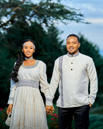 Elegant Oromo Outfit For Couples' Oromo Couples' Outfit With Accessories Habesha Cloth for Couples ሀበሻ ቀሚስ ሀበሻ ልብስ