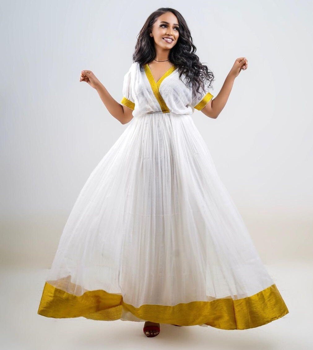 Simple Habesha Dress Modern Habesha Kemis Simple Ethiopian Dress Women's Dress Eritrean Dress Women's Style ሀበሻ ቀሚስ ሀበሻ ልብስ