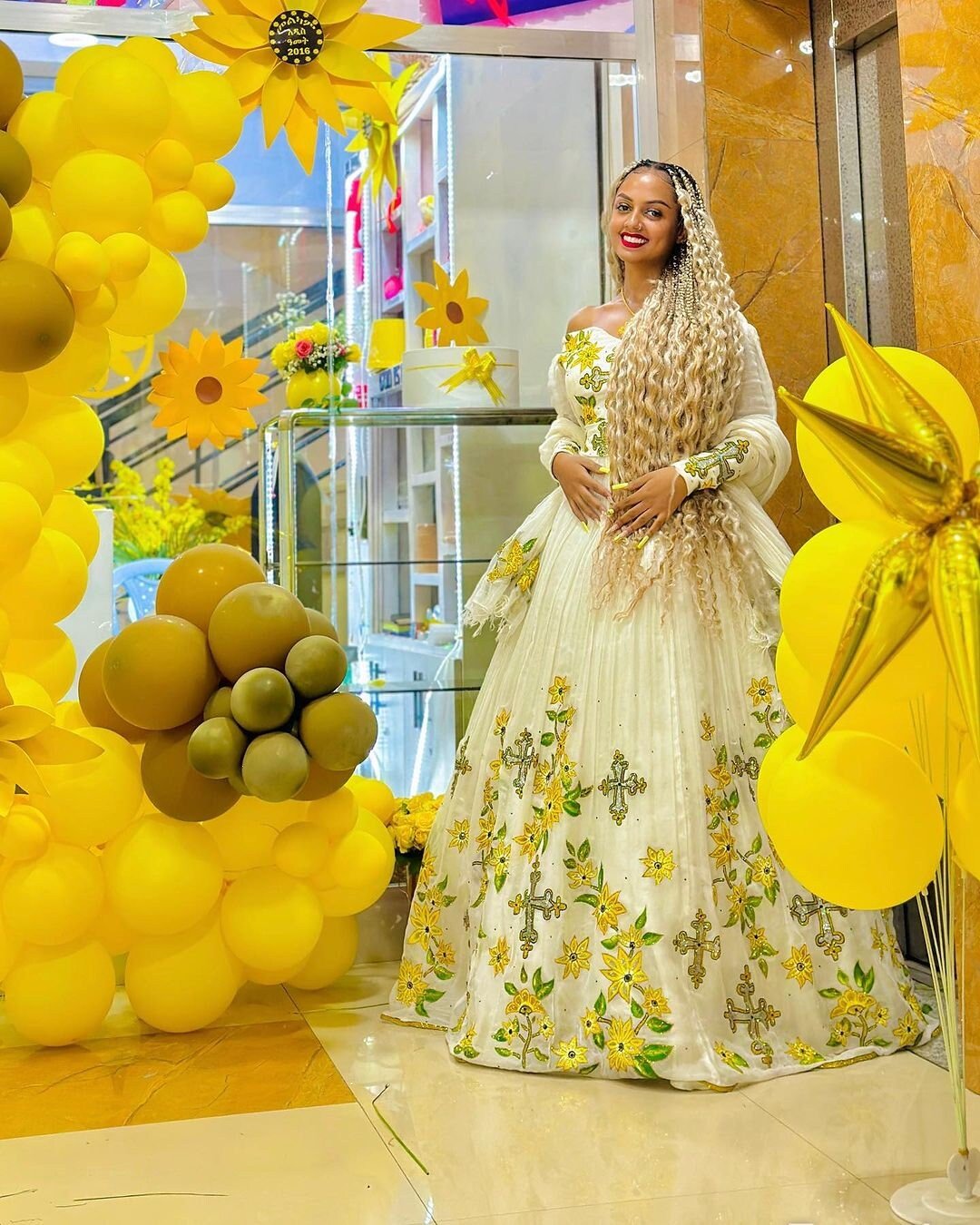 Yellow design Ethiopian dress habesha dress for new year's