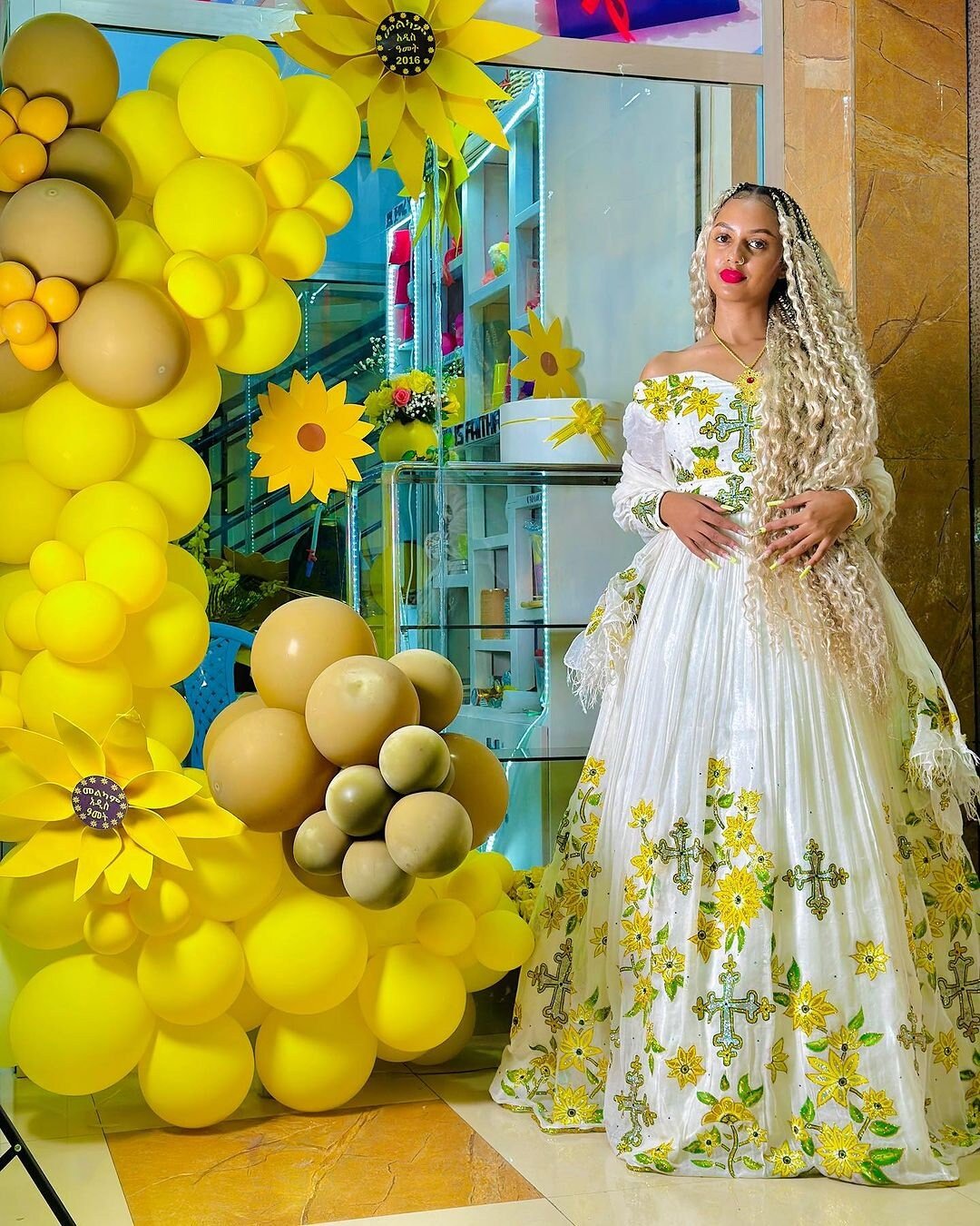 Yellow design Ethiopian dress habesha dress for new year's