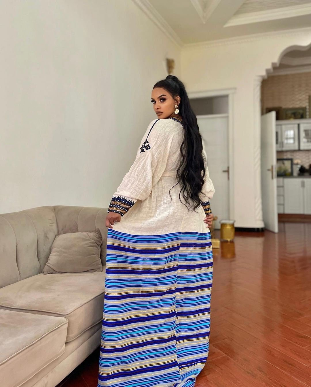 Blue design habesha dress fetil habesha kemis