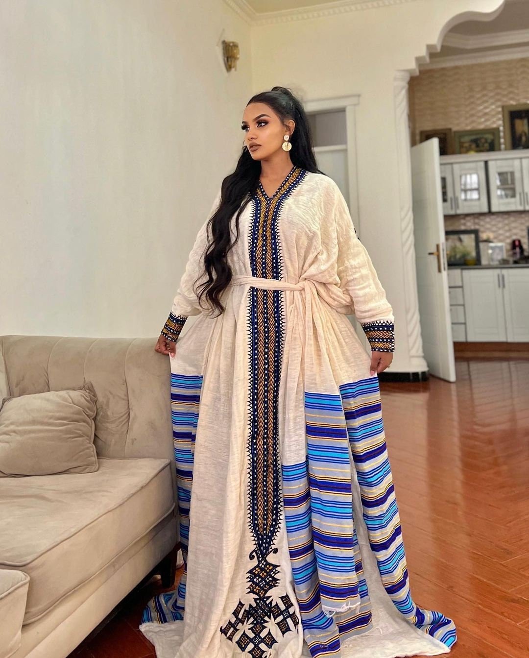 Blue design habesha dress fetil habesha kemis