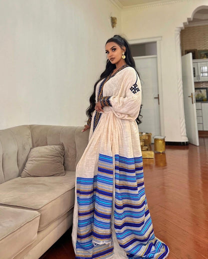 Blue design habesha dress fetil habesha kemis