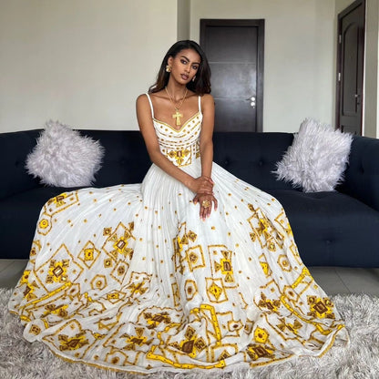 Yellow New Year's Habesha Dress Elegant Habesha Kemis Design Habesha Libs For New Year's ሀበሻ ቀሚስ ሀበሻ ልብስ