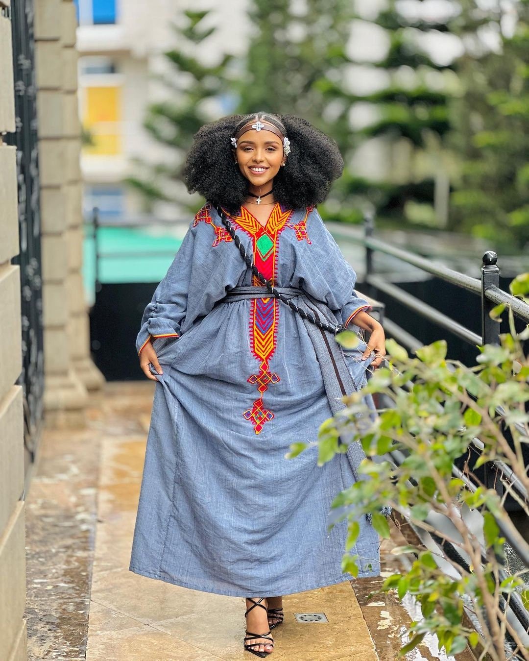 Blue Raya Dress Cultural Habesha Dress Handwoven Habesha Kemis Modern Traditional Dress Eritrean Dress ሀበሻ ቀሚስ ሀበሻ ልብስ