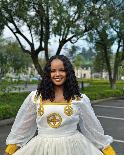 Modern habesha dress Yellow design Ethiopian dress for new year's