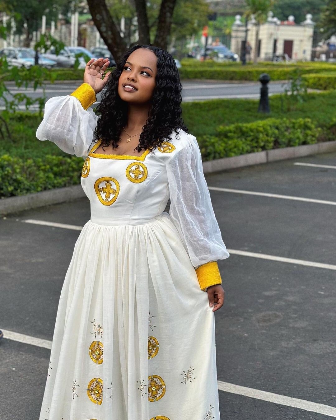 Modern habesha dress Yellow design Ethiopian dress for new year's