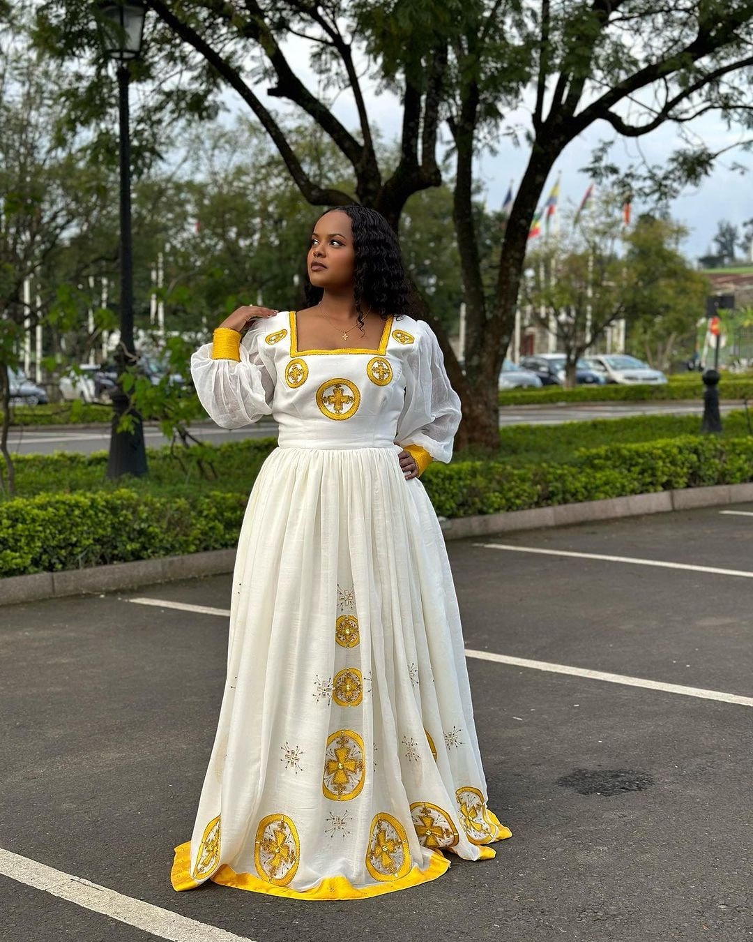 Modern habesha dress Yellow design Ethiopian dress for new year's