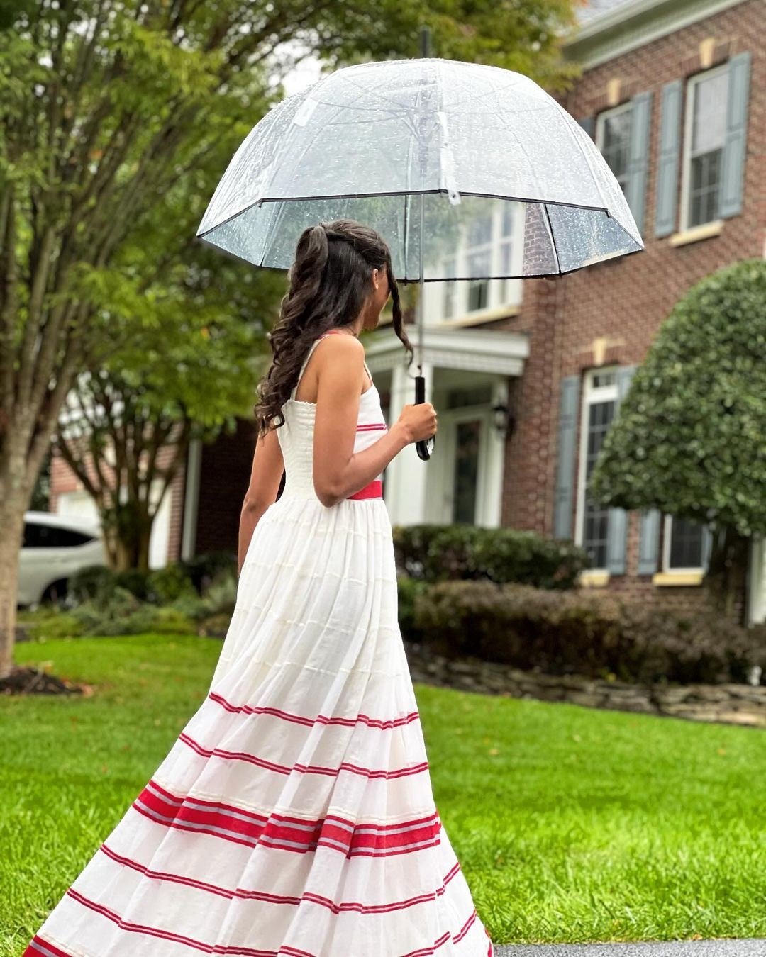 Summer Elegance White Dress with Pink Stripes Habesha Libs es0082