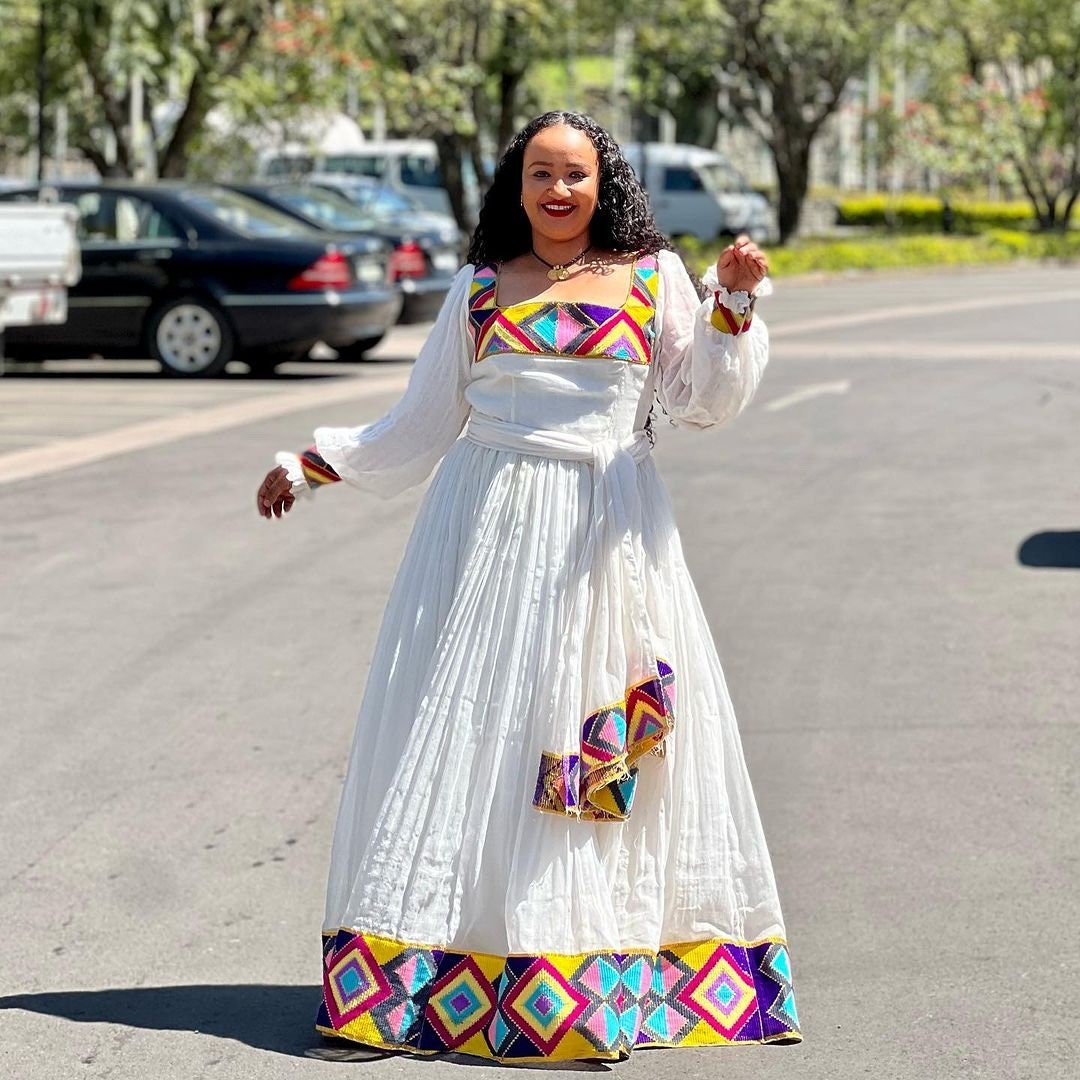 Handwoven Habesha Dress with Striking Color Design Habesha Kemis Design Habesha Libs es00124