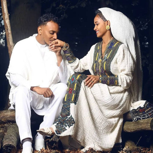 Axum Fetil Handwoven Habesha Couples' Outfit Ethiopian dress ሀበሻ es00127