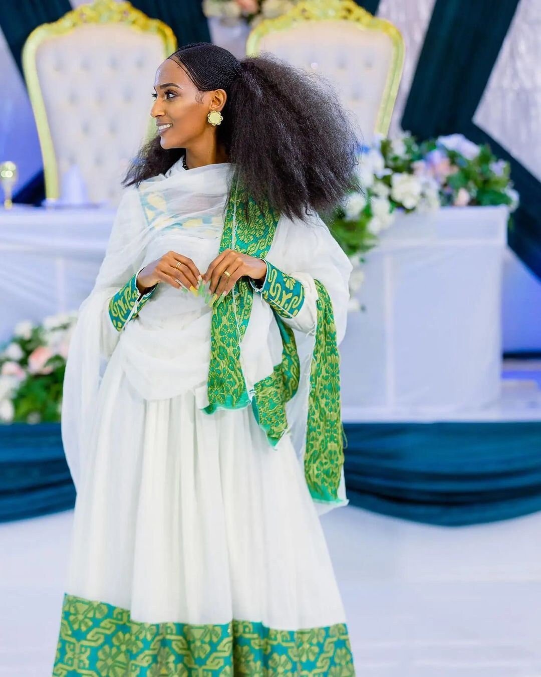 Enchanting Green Pattern Habesha Dress Habesha Kemis Habesha Libs es00148