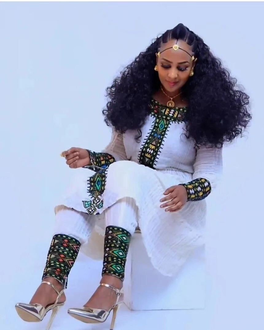 Handwoven Fetil Ethiopian Cultural Dress Habesha Kemis Habesha Libs es0079