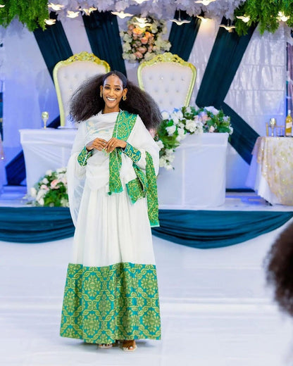 Enchanting Green Pattern Habesha Dress Habesha Kemis Habesha Libs es00148