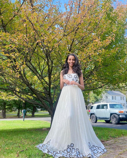 Timeless Simplicity in Habesha Dress Ethiopian Dress with Square Box-Like Patterns