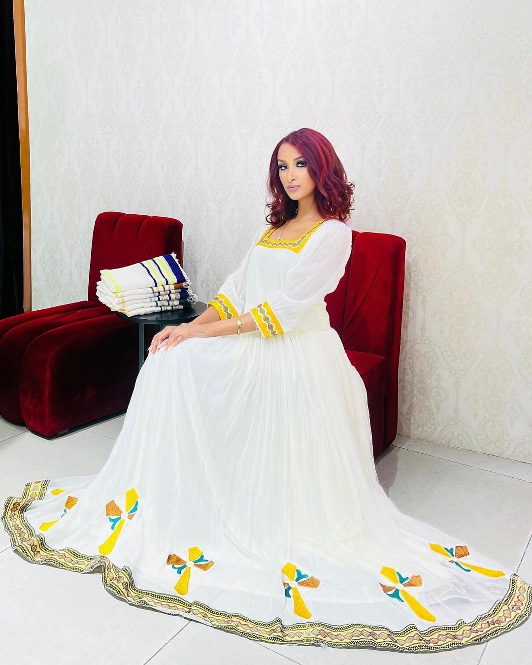 Gorgeous Yellow Design Habesha Dress with Handwoven Details Habesha Kemis Habesha libs