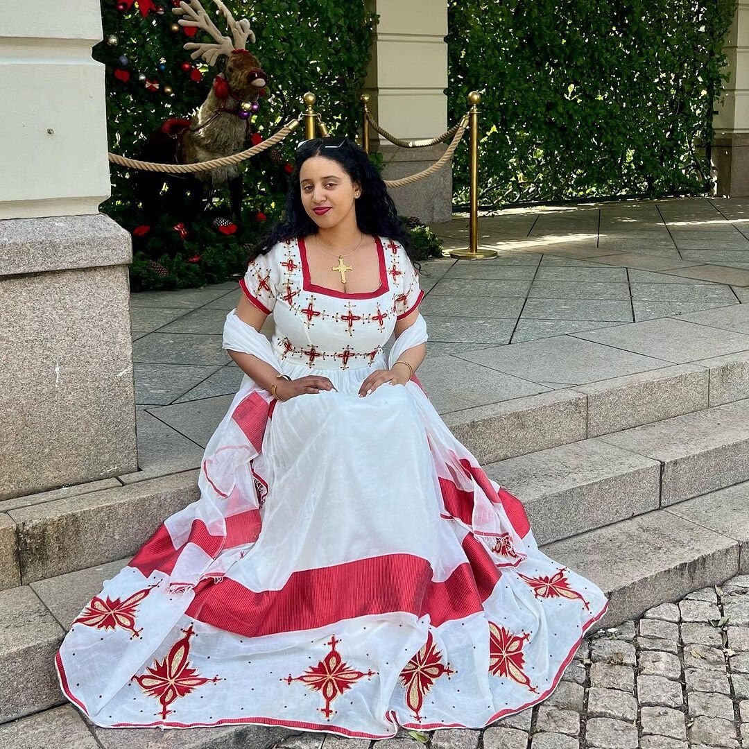 Ravishing in Red Habesha Kemis Vibrant Habesha Dress with Exquisite Handwoven Details