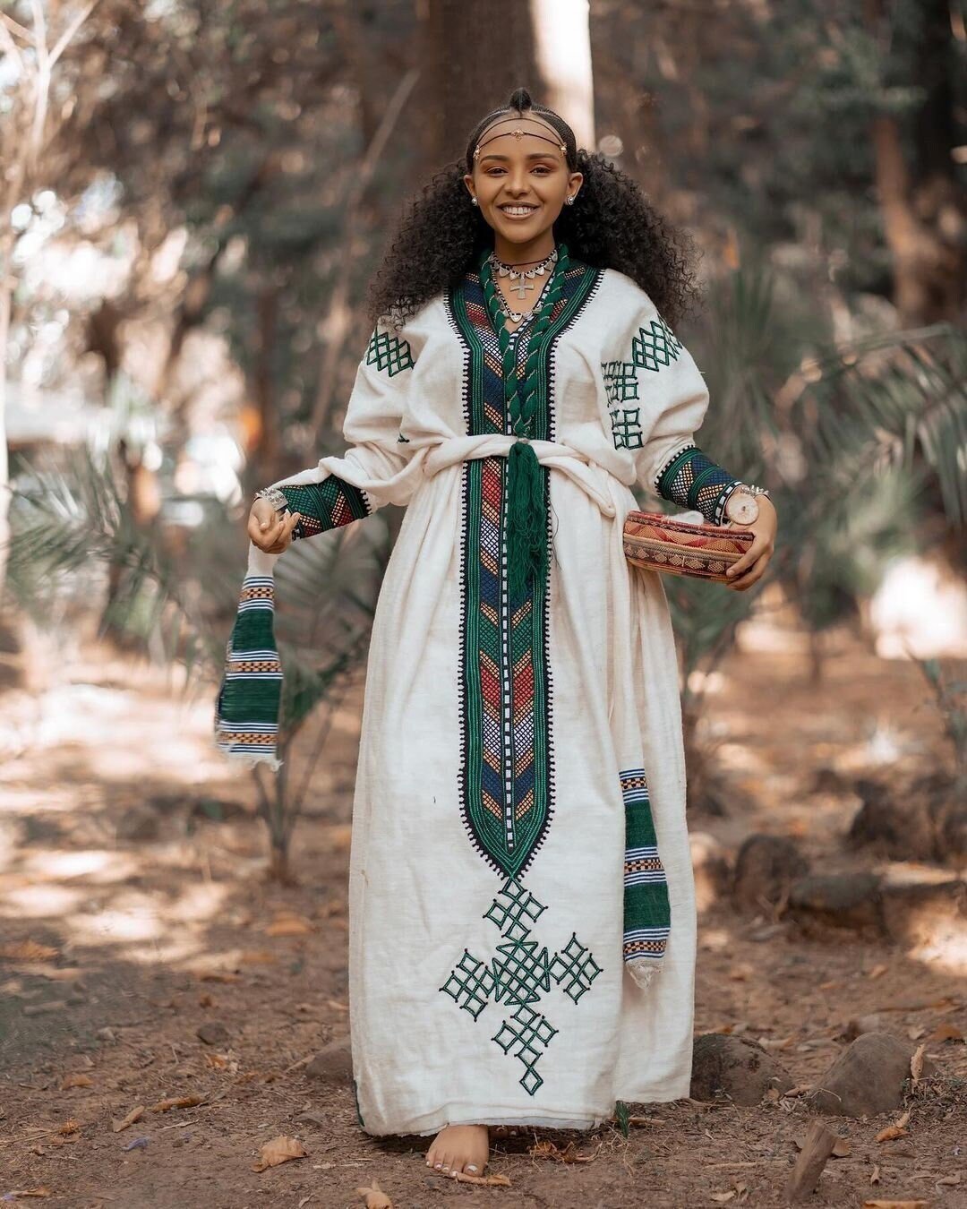 Regal Charm Dark Green Tilet Cultural Habesha Dress with Handwoven Details Habesha Kemis Habesha libs