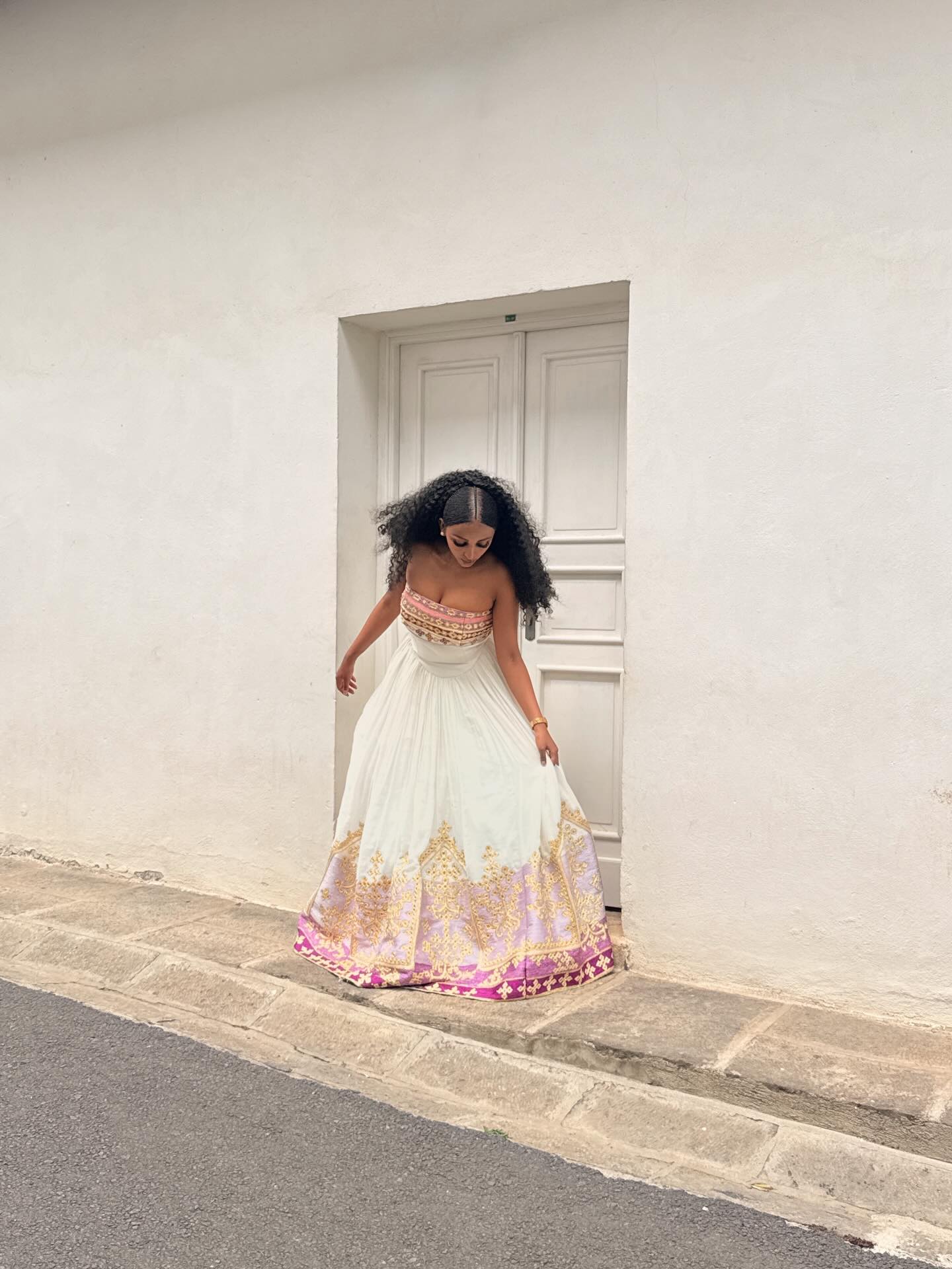 Charming Habesha Dress Strapless Pink Embroidery Habesha Kemis Ethiopian Traditional Wedding Dress 713