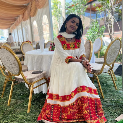 Authentic Ethiopian Clothing Collection Classic Habesha Dress Red Woven Habesha Kemis 444