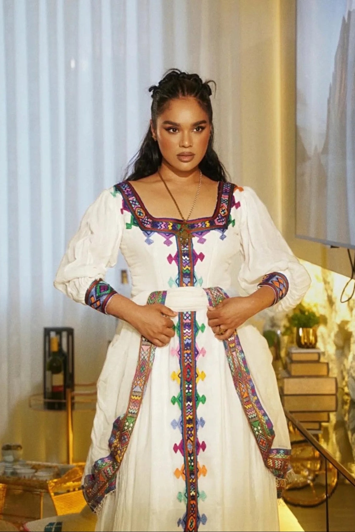 Multicolor Embroidery Ethiopian Cloth Gorgeous Design Habesha Kemis Traditional Touch Habesha Dress 0060