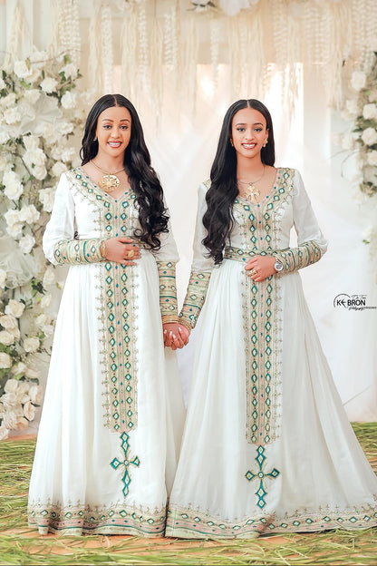 Elegant Ethiopian Habesha Kemis – Individually Embroidered Cultural Dresses