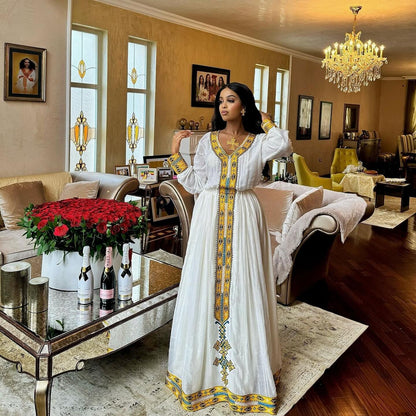 Luxurious Habesha Traditional Dress Handwoven Ethiopian & Eritrean Cultural Kemis Multicolor Embroidery Habesha Dress Stunning Habesha Kemis 110