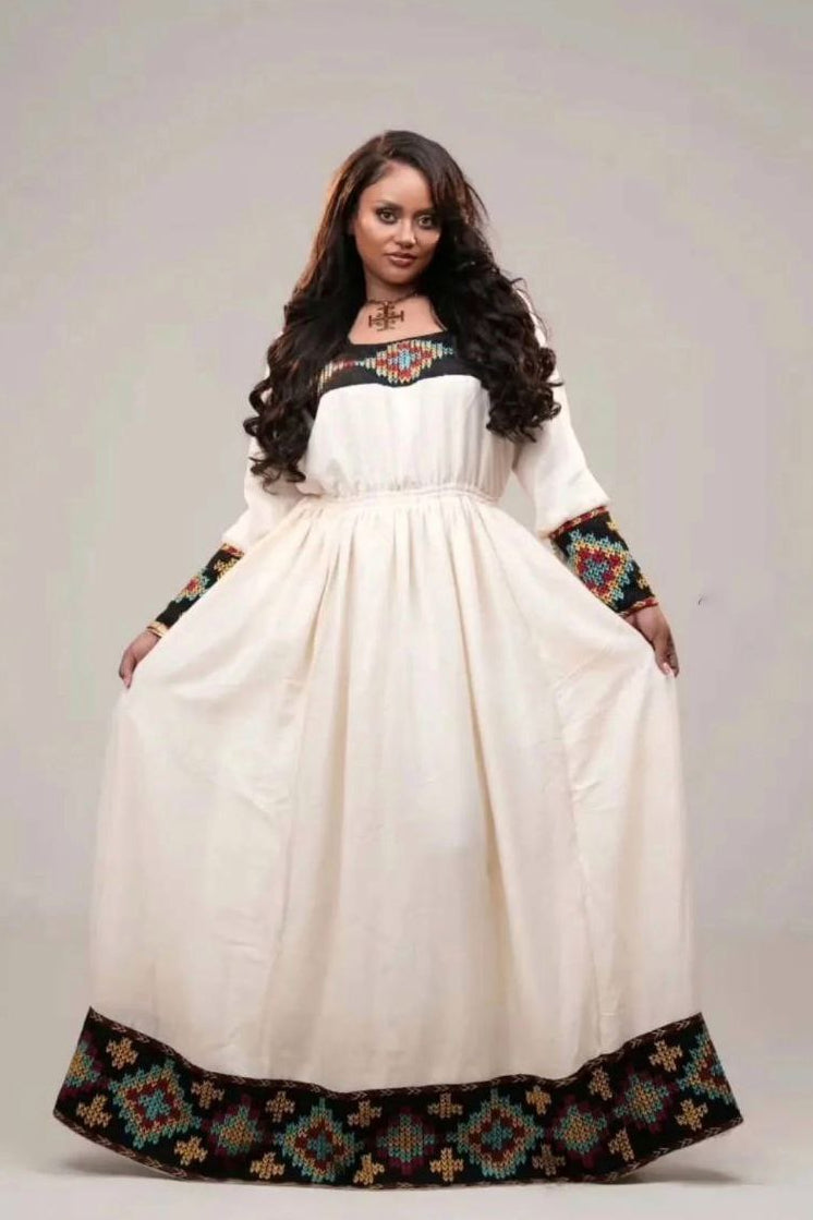 Colorful Habesha Kemis Ethiopian Traditional Dress for Women
