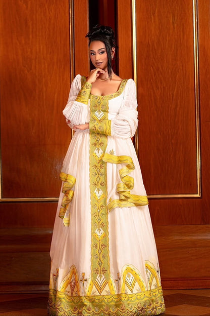 Modern Habesha Traditional Dress with Gold Embroidery