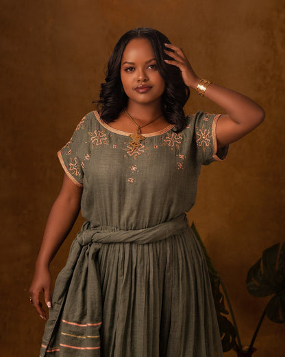 Peach Design Habesha Dress  Striped Pattern Habesha Kemis Cultural Ethiopian Clothing 170