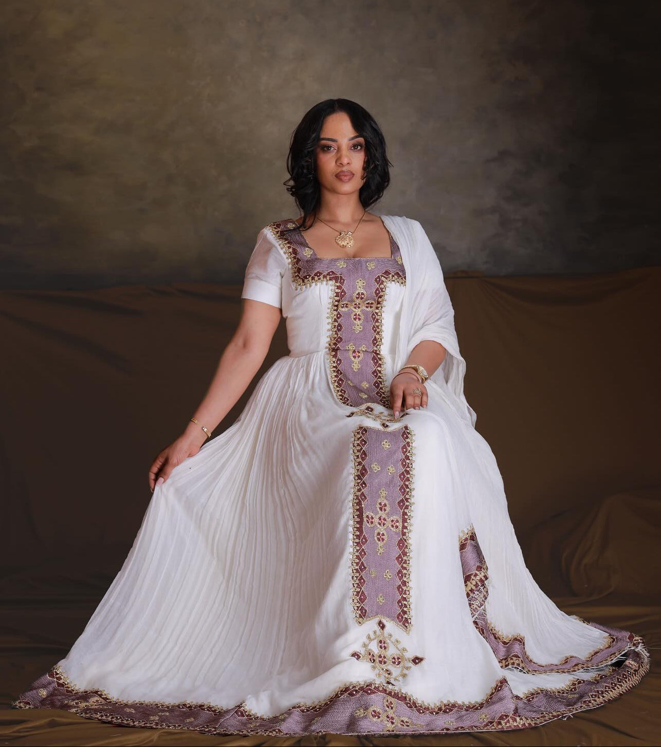 white and purple embroidered ethiopian traditional dress habesha cloth