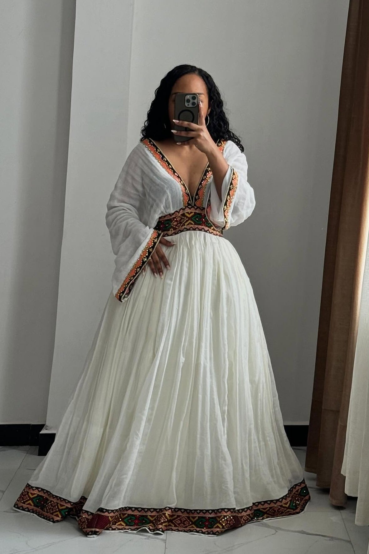 Elegant V-Neckline Ethiopian Traditional Dress