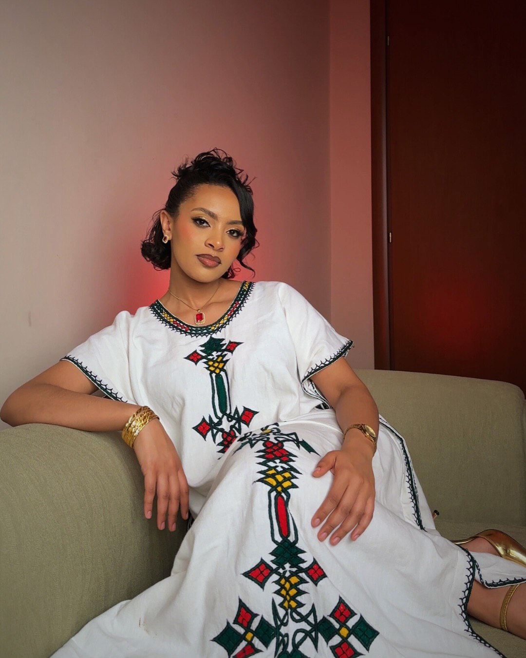 Ethiopian Traditional Dress Multicolor Cross Embroidery Habesha Kemis Simple Habesha Dress 198